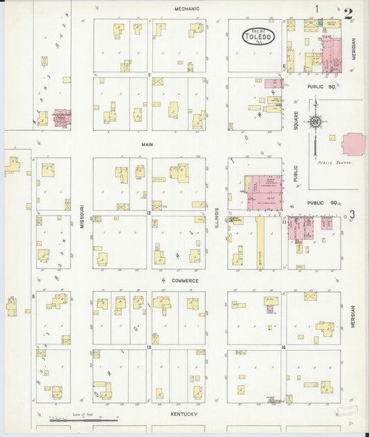 Sanborn Fire Insurance Map from Toledo, Cumberland County, Illinois (1911), Sheet #0002 - Historic Sanborn Fire Insurance Map Print, vintage old map wall art, antique decor, genealogy gift, Illinois Illinois map