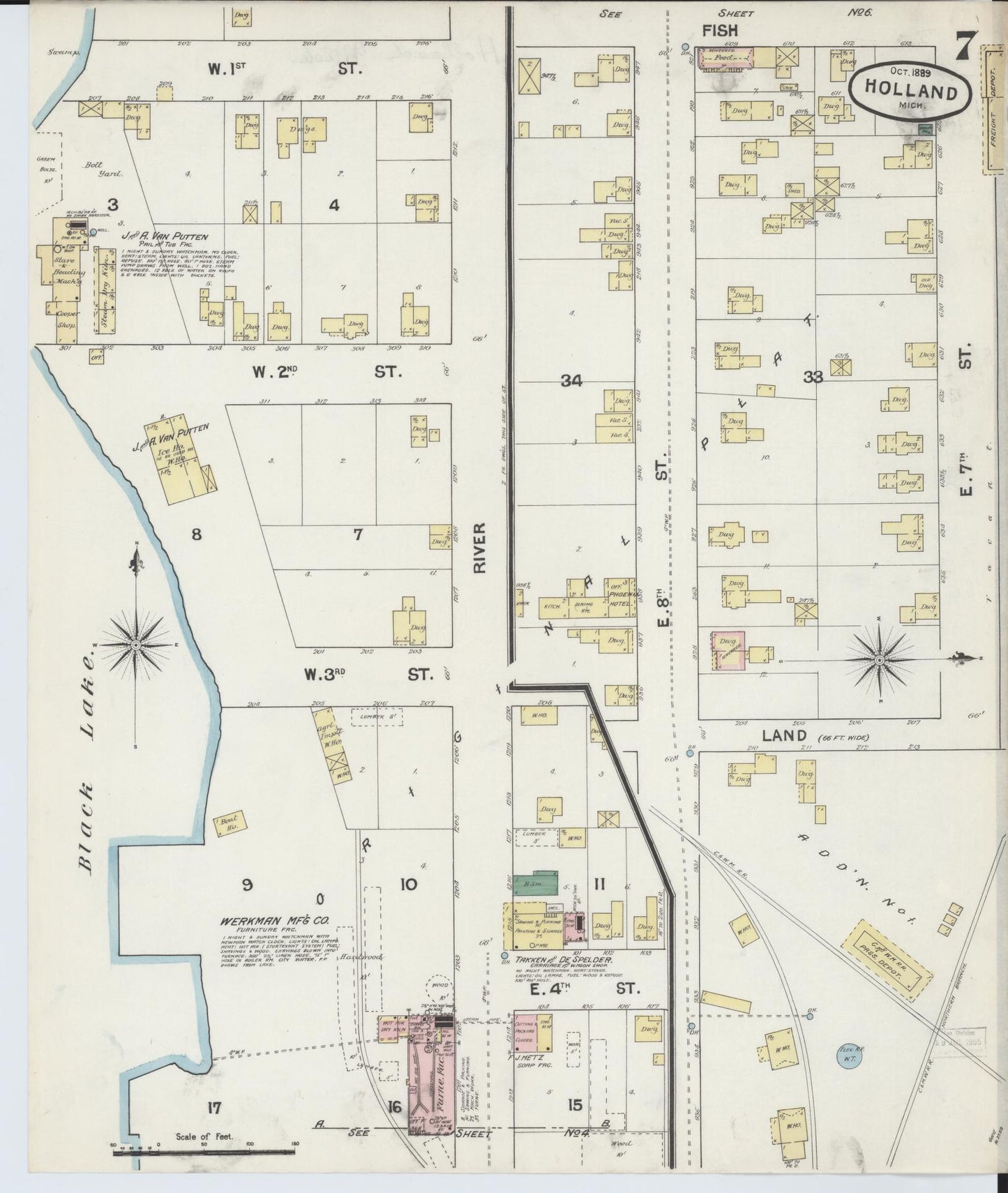 Sanborn Fire Insurance Map from Holland, Ottawa County, Michigan (1889), Sheet #0007 - Complete Map Set gallery image, historic Sanborn map, vintage wall art, Michigan Michigan