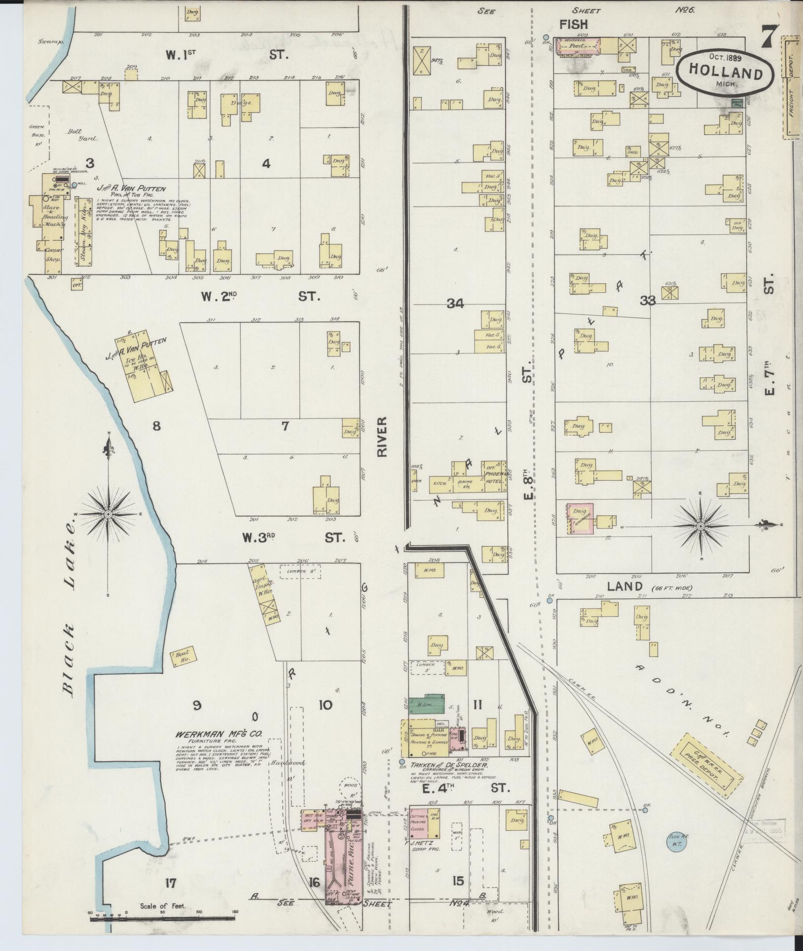 Sanborn Fire Insurance Map from Holland, Ottawa County, Michigan (1889), Sheet #0007 - Complete Map Set gallery image, historic Sanborn map, vintage wall art, Michigan Michigan