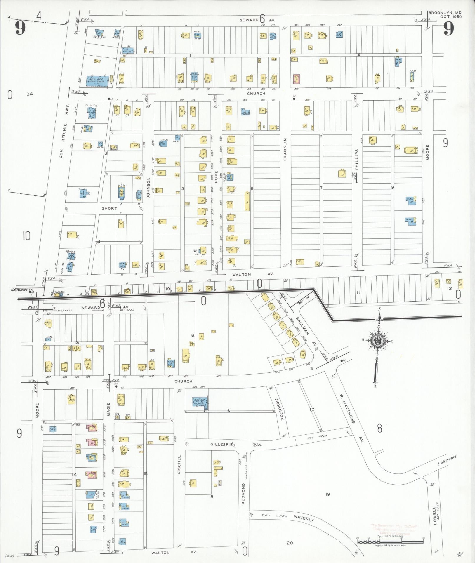 Sanborn Fire Insurance Map from Brooklyn, Anne Arundel County, Maryland (1950), Sheet #0009 - Historic Sanborn Fire Insurance Map Print, vintage old map wall art, antique decor, genealogy gift, Maryland Maryland map