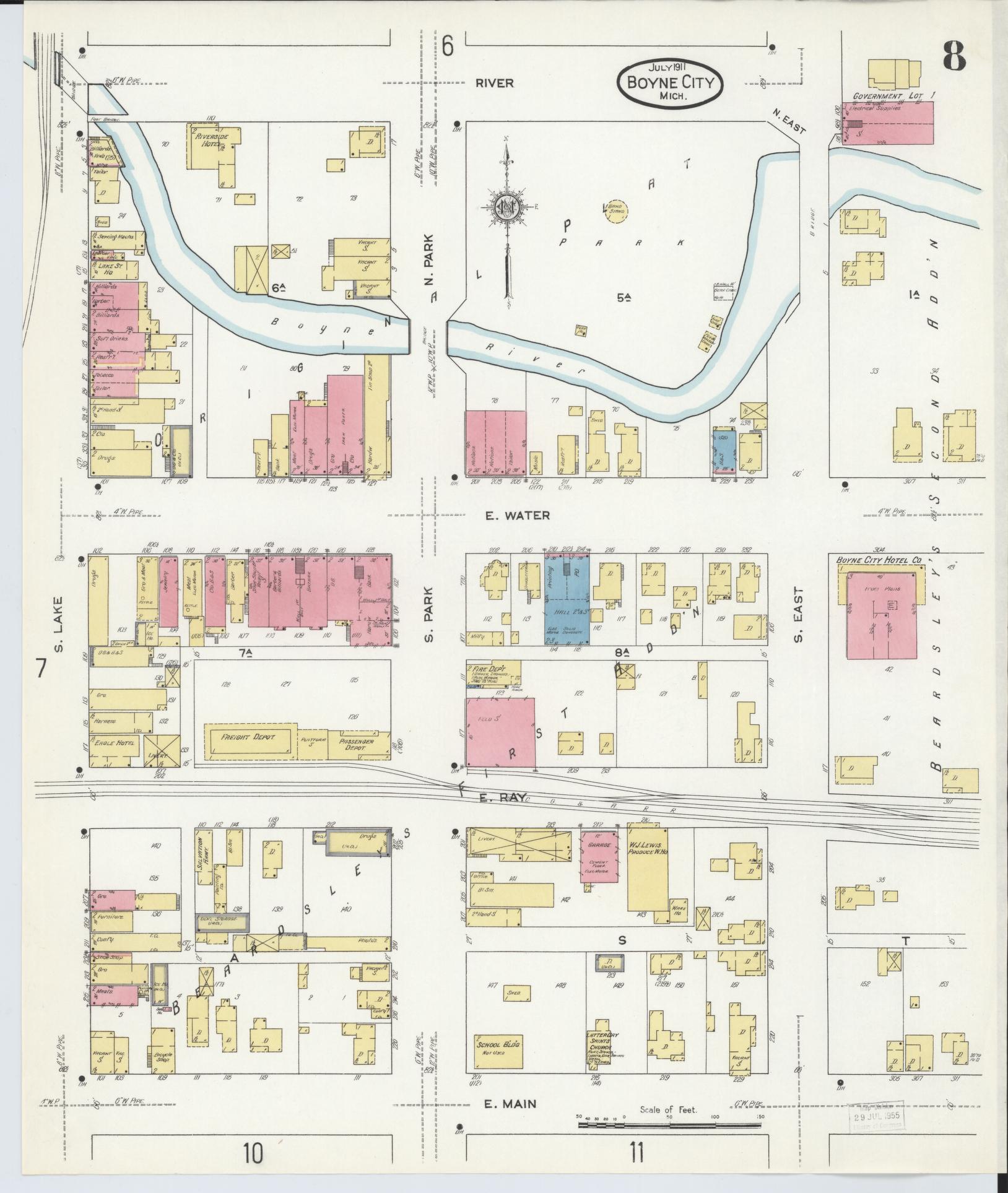 Sanborn Fire Insurance Map from Boyne City, Charlevoix County, Michigan (1911), Sheet #0008 - Historic Sanborn Fire Insurance Map Print, vintage old map wall art, antique decor, genealogy gift, Michigan Michigan map