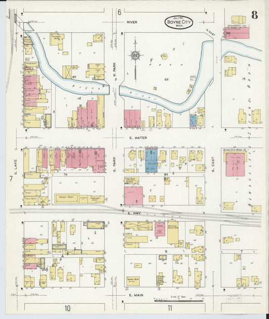 Sanborn Fire Insurance Map from Boyne City, Charlevoix County, Michigan (1911), Sheet #0008 - Historic Sanborn Fire Insurance Map Print, vintage old map wall art, antique decor, genealogy gift, Michigan Michigan map