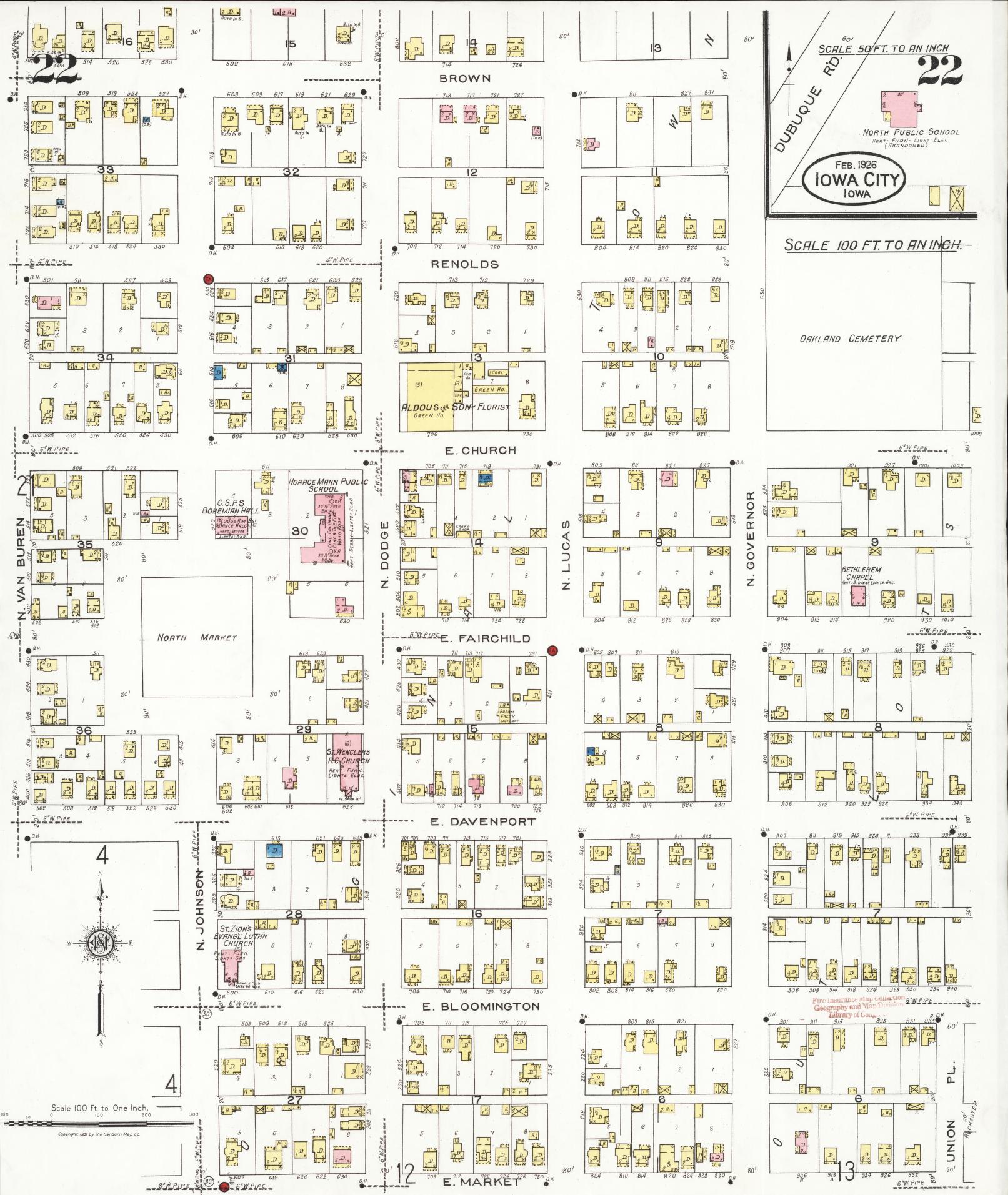 Sanborn Fire Insurance Map from Iowa City, Johnson County, Iowa (1926), Sheet #0022 - Historic Sanborn Fire Insurance Map Print, vintage old map wall art