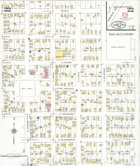 Sanborn Fire Insurance Map from Iowa City, Johnson County, Iowa (1926), Sheet #0022 - Historic Sanborn Fire Insurance Map Print, vintage old map wall art