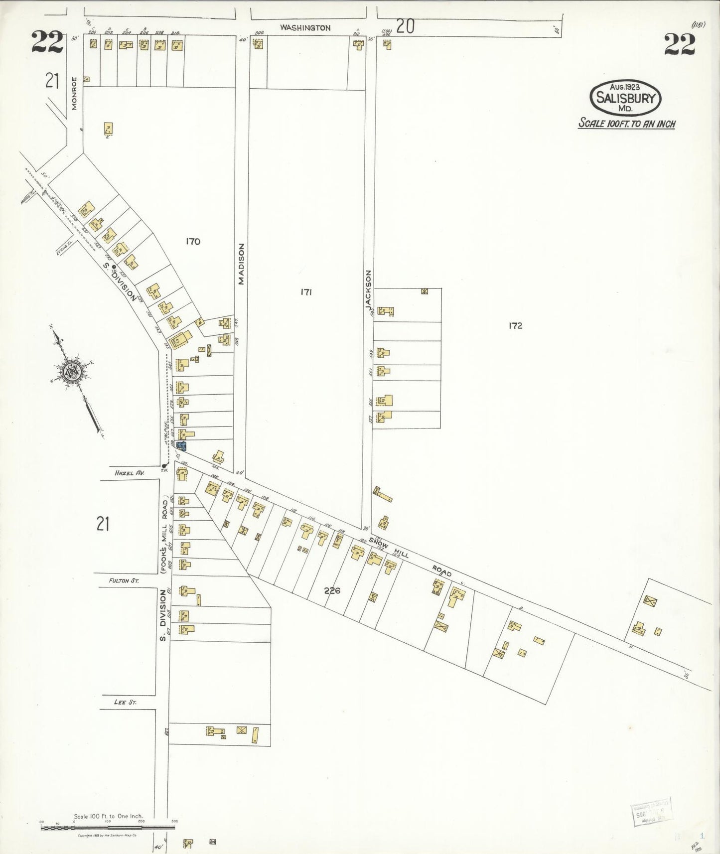 Sanborn Fire Insurance Map from Salisbury, Wicomico County, Maryland (1923), Sheet #0022 - Complete Map Set gallery image, historic Sanborn map, vintage wall art, Maryland Maryland