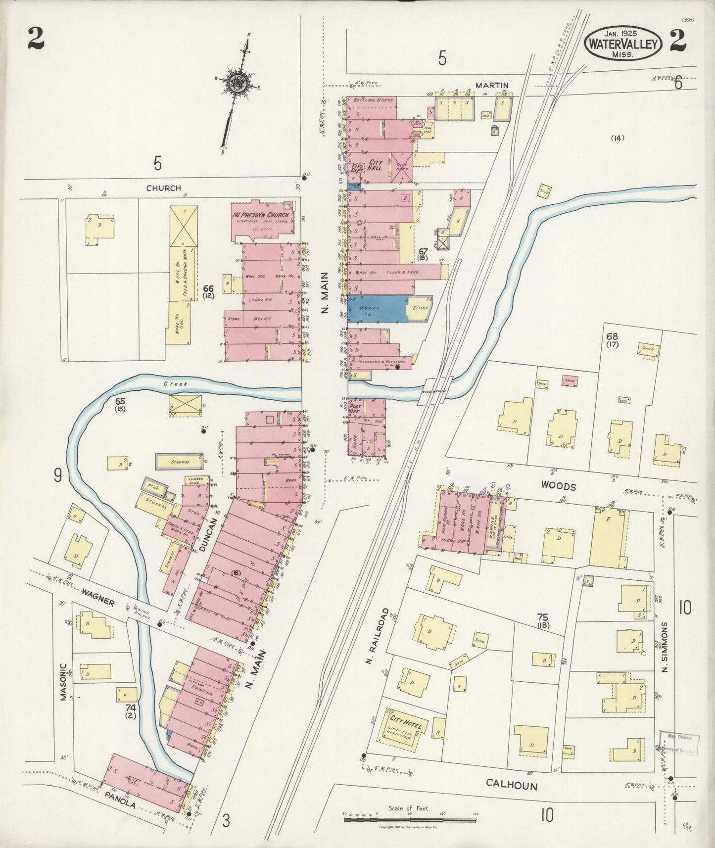Sanborn Fire Insurance Map from Water Valley, Yalobusha County, Mississippi (1925), Sheet #0002 - Complete Map Set gallery image, historic Sanborn map, vintage wall art, Mississippi Mississippi