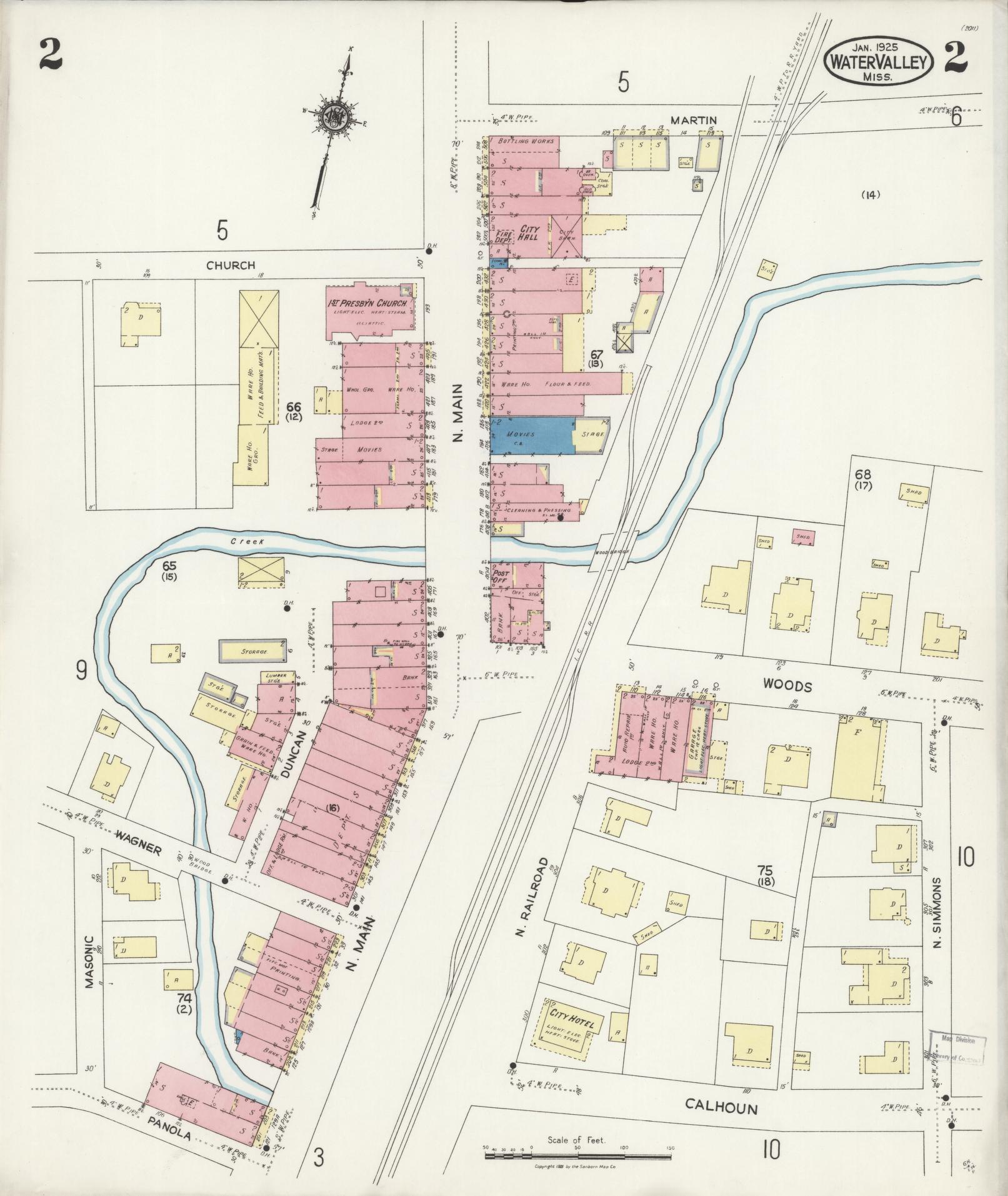 Sanborn Fire Insurance Map from Water Valley, Yalobusha County, Mississippi (1925), Sheet #0002 - Complete Map Set gallery image, historic Sanborn map, vintage wall art, Mississippi Mississippi