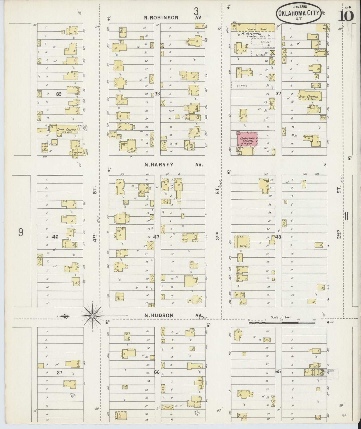 Sanborn Fire Insurance Map from Oklahoma City, Oklahoma County, Oklahoma (1896), Sheet #0010 - Complete Map Set gallery image, historic Sanborn map, vintage wall art, Oklahoma City Oklahoma