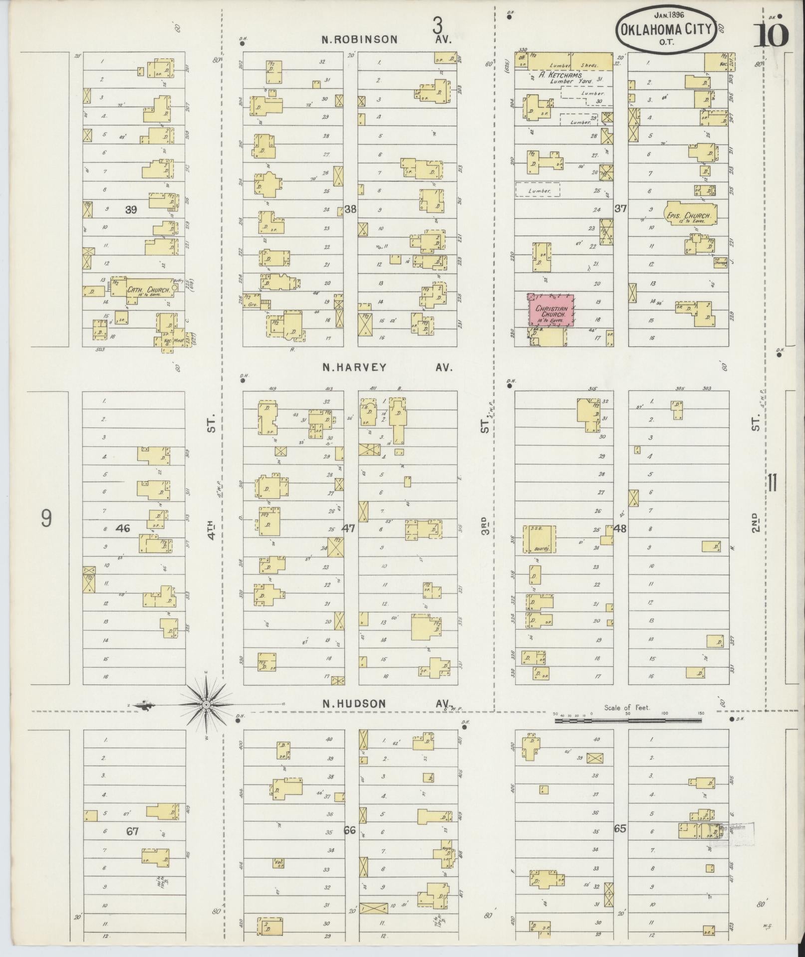 Sanborn Fire Insurance Map from Oklahoma City, Oklahoma County, Oklahoma (1896), Sheet #0010 - Complete Map Set gallery image, historic Sanborn map, vintage wall art, Oklahoma City Oklahoma