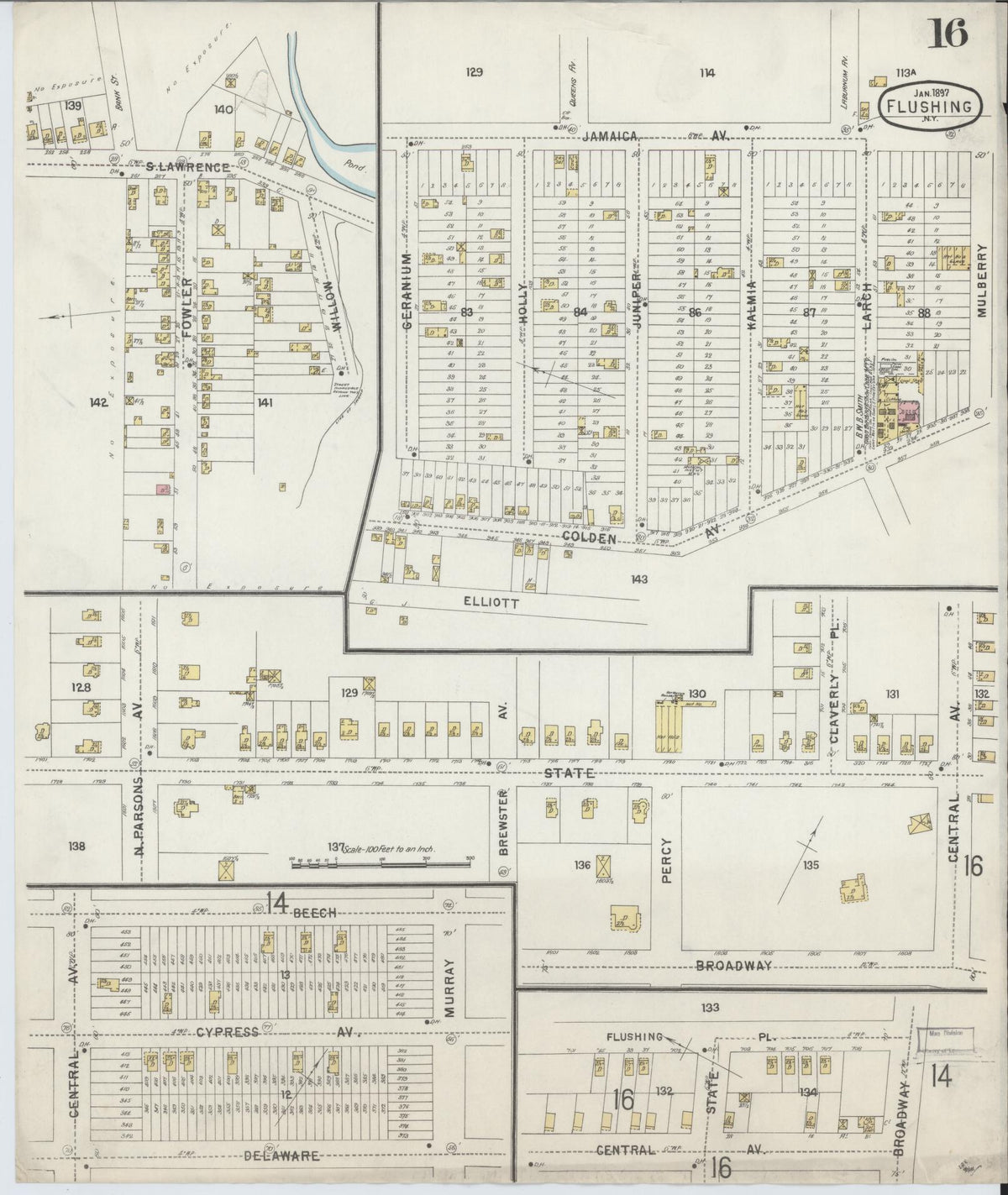Sanborn Fire Insurance Map from Flushing, Queens County, New York (1897), Sheet #0016 - Historic Sanborn Fire Insurance Map Print, vintage old map wall art, antique decor, genealogy gift, New York New York map