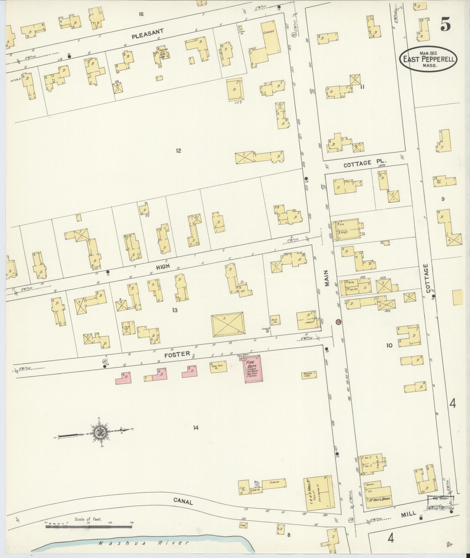 Sanborn Fire Insurance Map from East Pepperell, Middlesex County, Massachusetts (1912), Sheet #0005 - Historic Sanborn Fire Insurance Map Print, vintage old map wall art, antique decor, genealogy gift, Massachusetts Massachusetts map