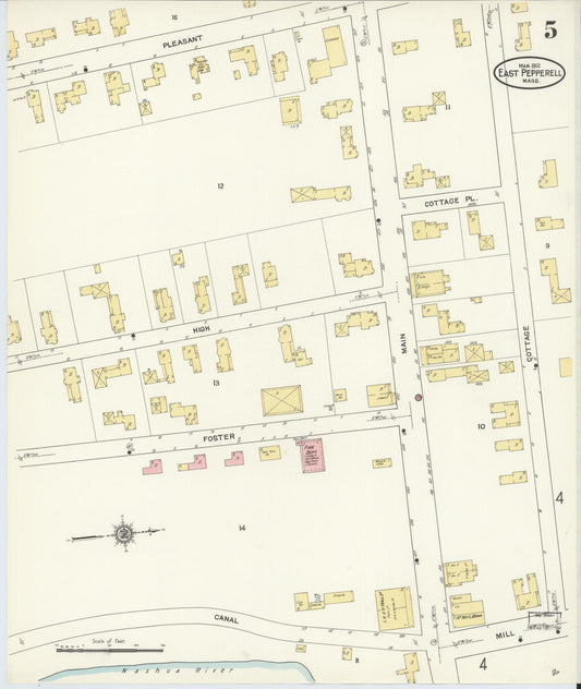 Sanborn Fire Insurance Map from East Pepperell, Middlesex County, Massachusetts (1912), Sheet #0005 - Historic Sanborn Fire Insurance Map Print, vintage old map wall art, antique decor, genealogy gift, Massachusetts Massachusetts map