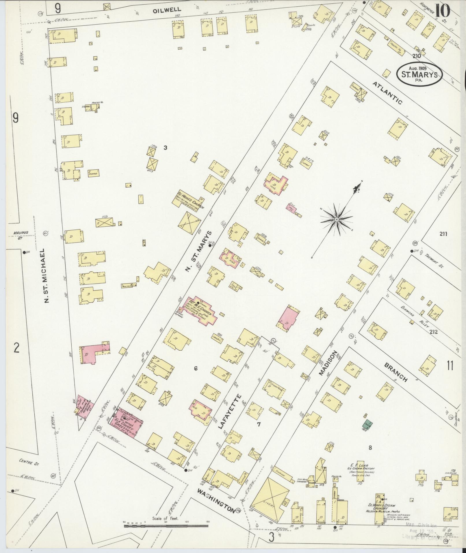 Sanborn Fire Insurance Map from Saint Marys, Elk County, Pennsylvania (1909), Sheet #0010 - Complete Map Set gallery image, historic Sanborn map, vintage wall art, Pennsylvania Pennsylvania