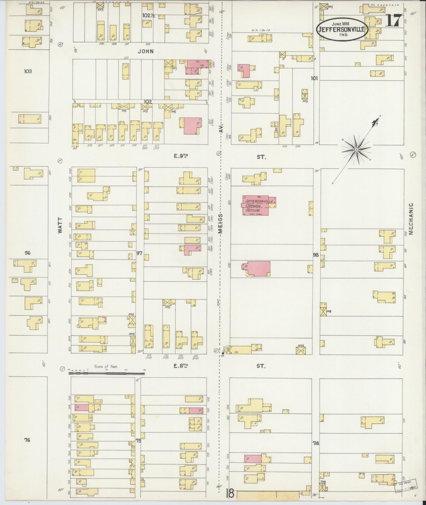 Sanborn Fire Insurance Map from Jeffersonville, Clark County, Indiana (1898), Sheet #0017 - Complete Map Set gallery image, historic Sanborn map, vintage wall art, Indiana Indiana