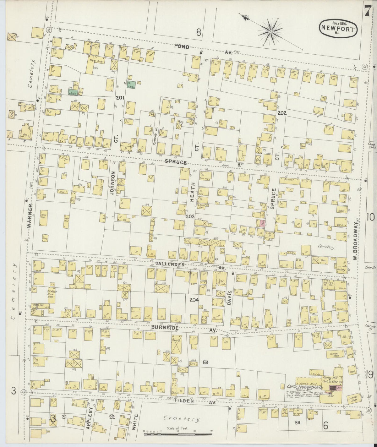Sanborn Fire Insurance Map from Newport, Newport County, Rhode Island (1896), Sheet #0007 - Complete Map Set gallery image, historic Sanborn map, vintage wall art, Rhode Island Rhode Island
