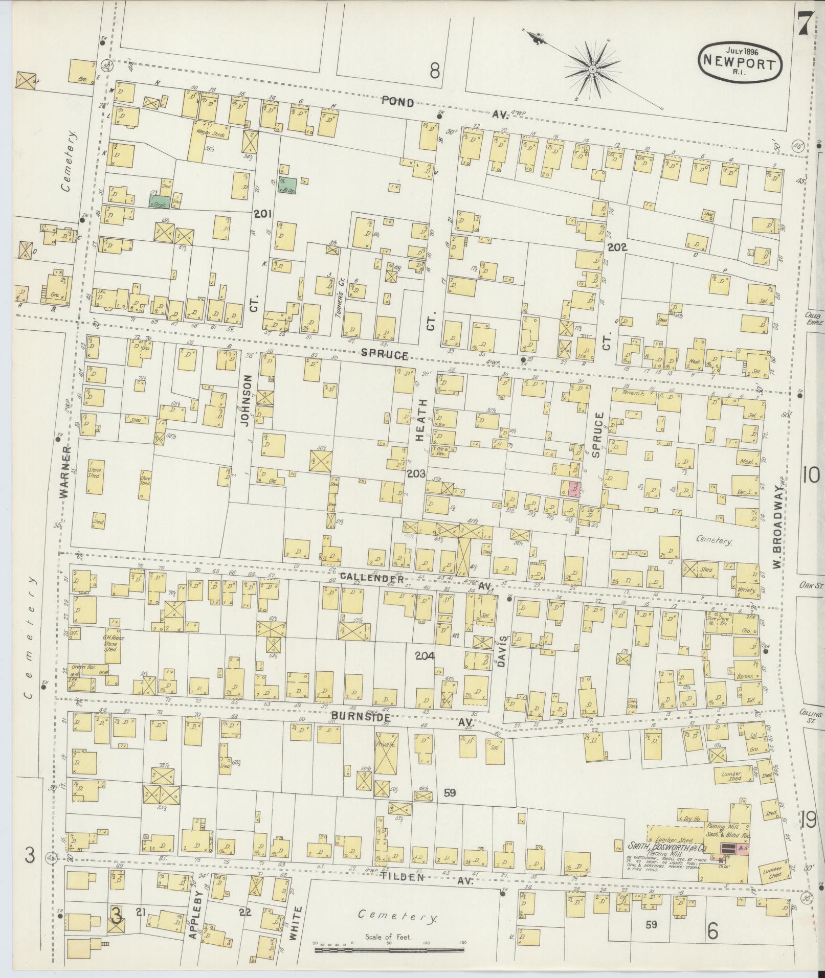 Sanborn Fire Insurance Map from Newport, Newport County, Rhode Island (1896), Sheet #0007 - Complete Map Set gallery image, historic Sanborn map, vintage wall art, Rhode Island Rhode Island