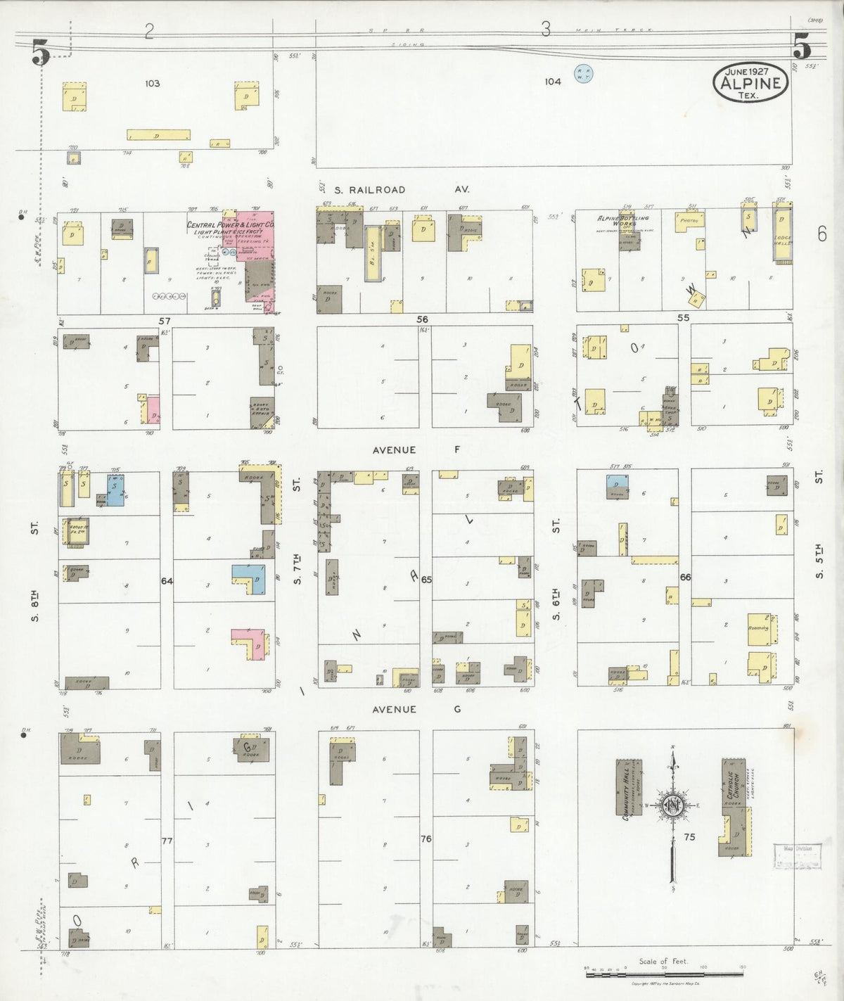 Sanborn Fire Insurance Map from Alpine, Brewster County, Texas (1927), Sheet #0005 - Complete Map Set gallery image, historic Sanborn map, vintage wall art, Texas Texas