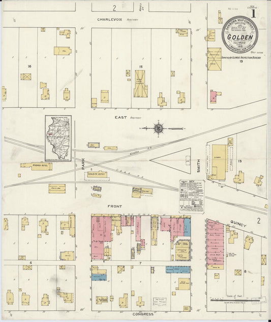 Sanborn Fire Insurance Map from Golden, Adams County, Illinois (1919), Sheet #0001 - Historic Sanborn Fire Insurance Map Print, vintage old map wall art, antique decor, genealogy gift, Illinois Illinois map
