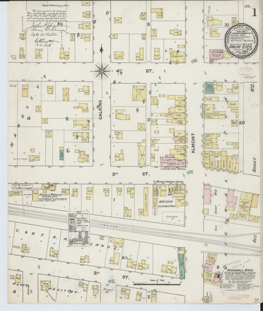 Sanborn Fire Insurance Map from Imlay City, Lapeer County, Michigan (1890), Sheet #0001 - Historic Sanborn Fire Insurance Map Print, vintage old map wall art, antique decor, genealogy gift, Michigan Michigan map