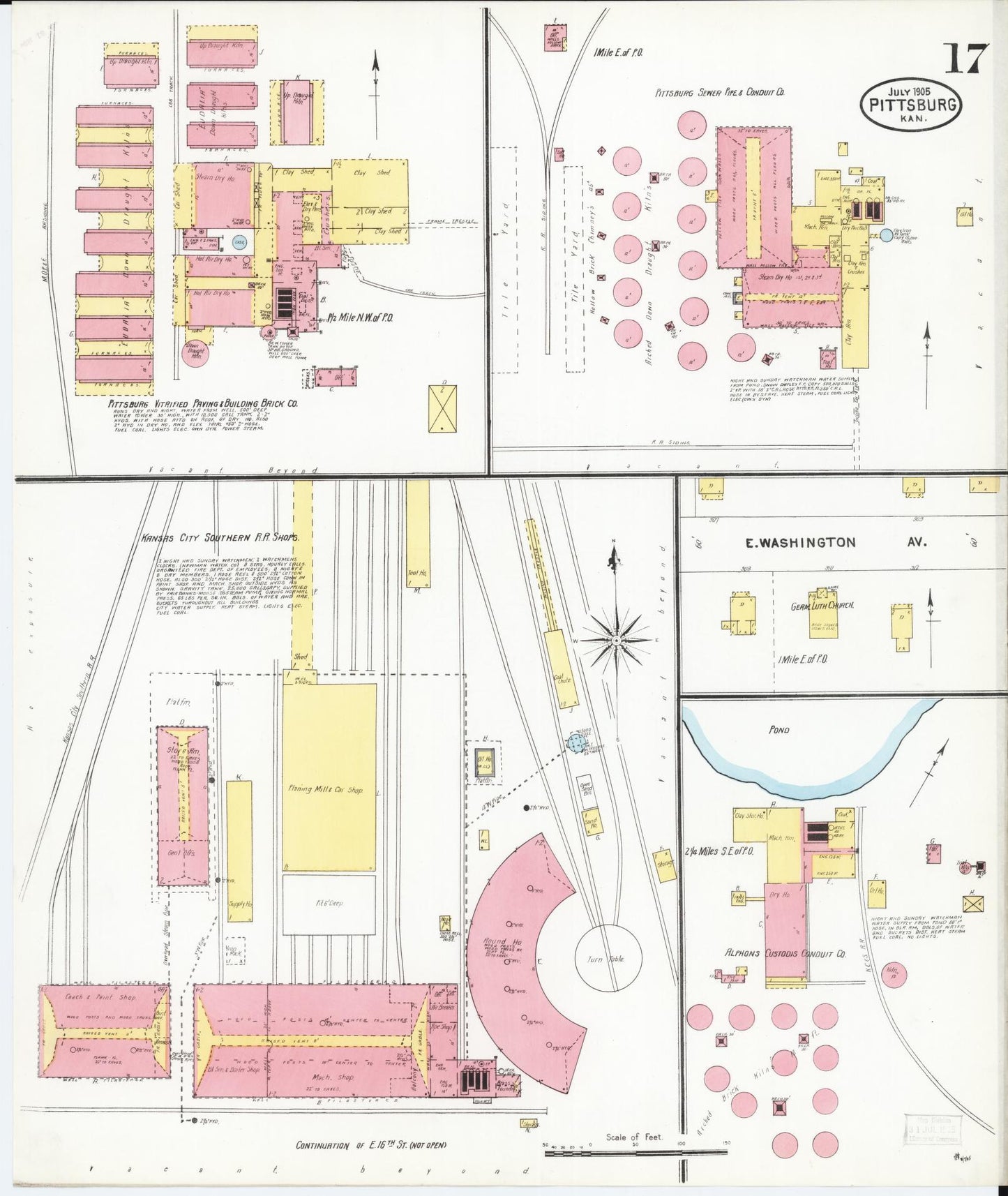 Sanborn Fire Insurance Map from Pittsburg, Crawford County, Kansas (1905), Sheet #0017 - Complete Map Set gallery image, historic Sanborn map, vintage wall art, Kansas Kansas