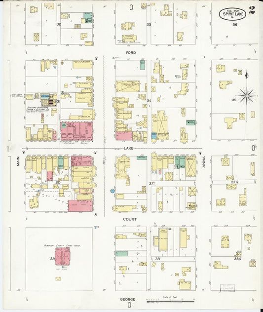 Sanborn Fire Insurance Map from Spirit Lake, Dickinson County, Iowa (1900), Sheet #0002 - Historic Sanborn Fire Insurance Map Print, vintage old map wall art