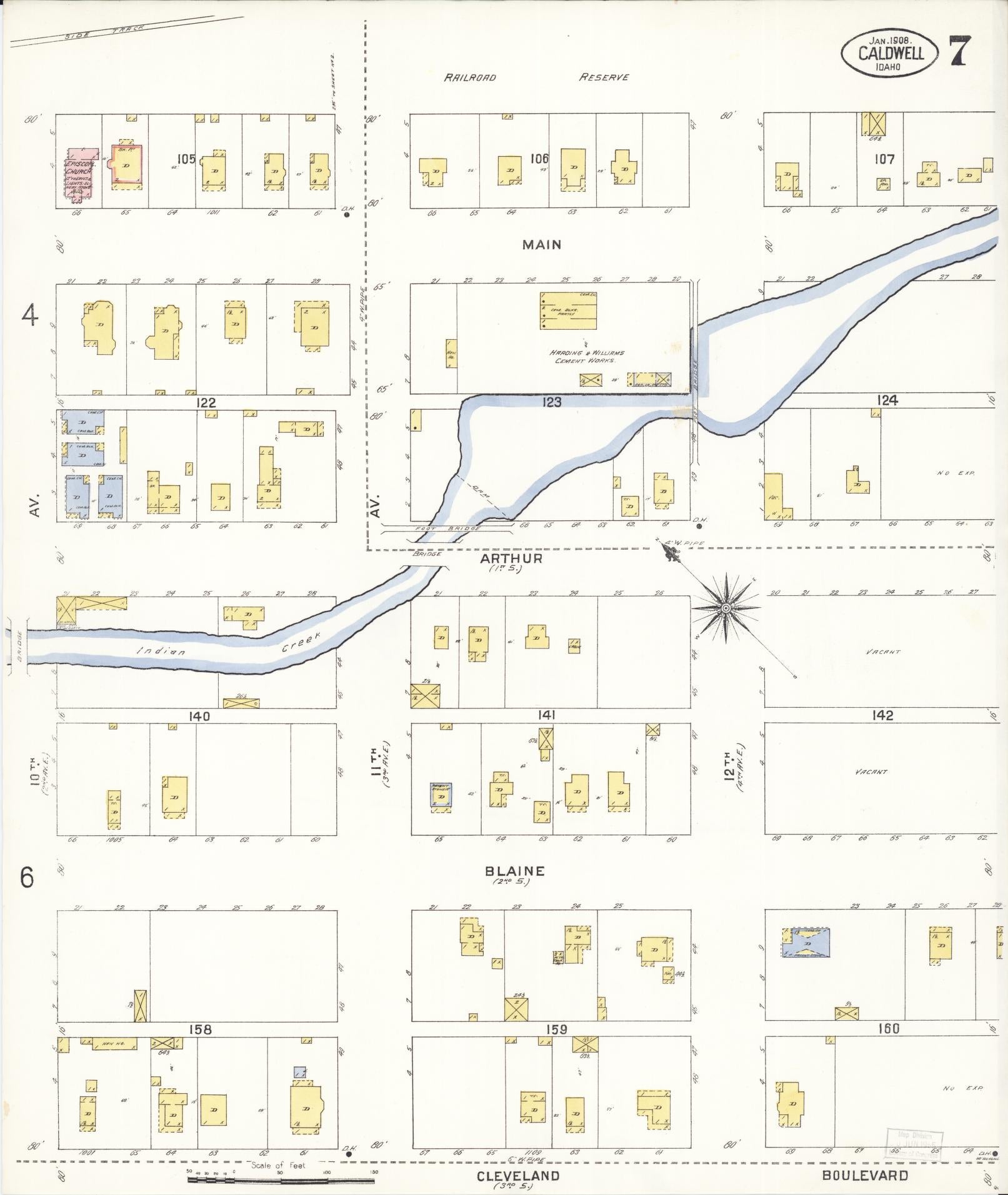 Sanborn Fire Insurance Map from Caldwell, Canyon County, Idaho (1908), Sheet #0007 - Complete Map Set gallery image, historic Sanborn map, vintage wall art, Idaho Idaho