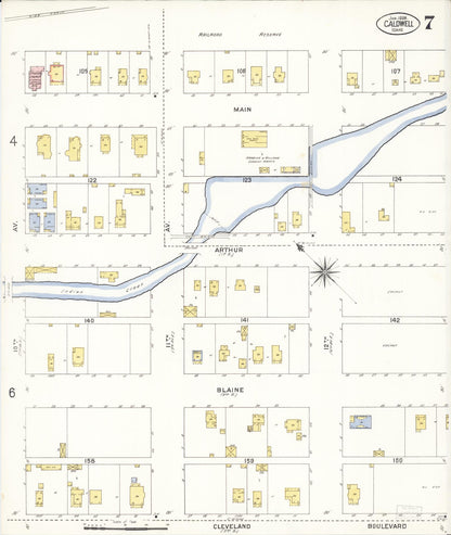 Sanborn Fire Insurance Map from Caldwell, Canyon County, Idaho (1908), Sheet #0007 - Complete Map Set gallery image, historic Sanborn map, vintage wall art, Idaho Idaho