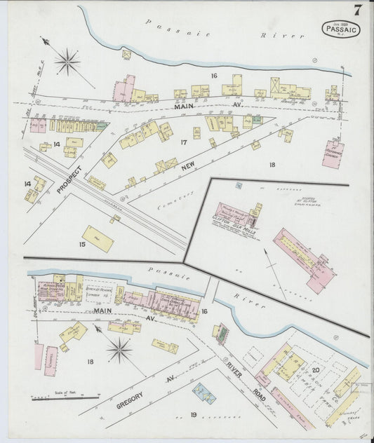Sanborn Fire Insurance Map from Passaic, Passaic County, New Jersey (1889), Sheet #0007 - Historic Sanborn Fire Insurance Map Print, vintage old map wall art, antique decor, genealogy gift, New Jersey New Jersey map