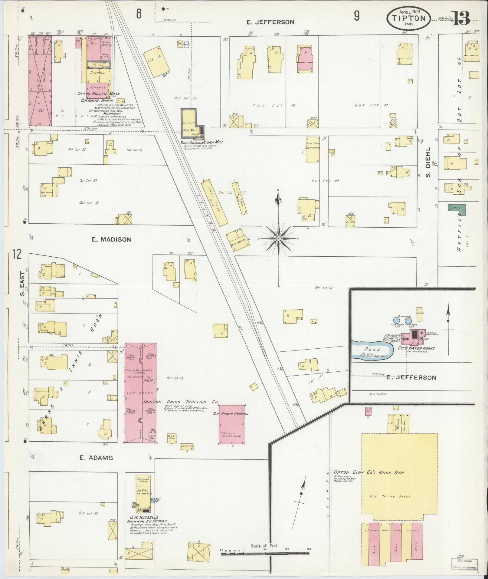 Sanborn Fire Insurance Map from Tipton, Tipton County, Indiana (1909), Sheet #0013 - Complete Map Set gallery image, historic Sanborn map, vintage wall art, Indiana Indiana
