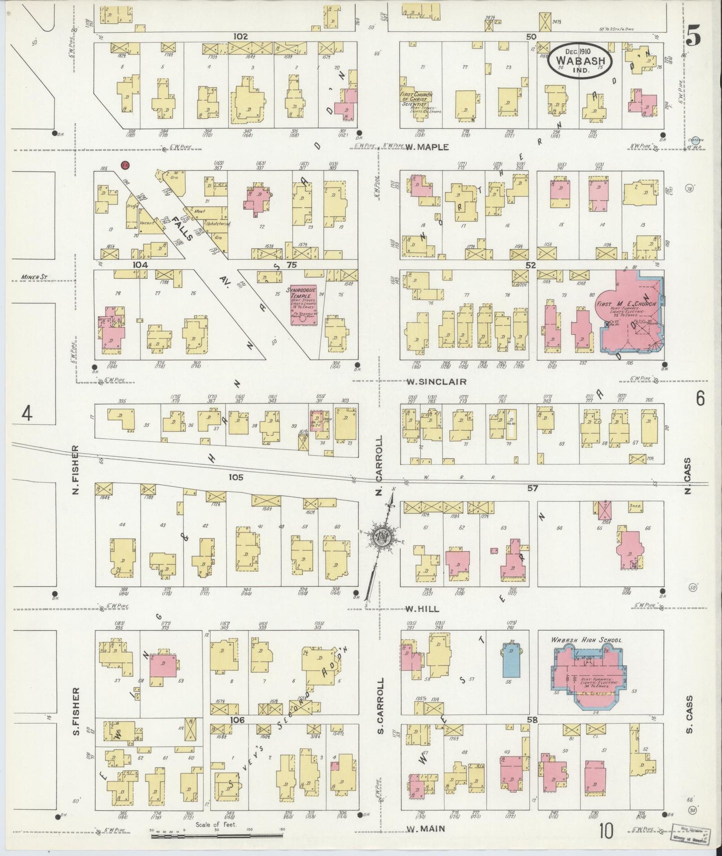 Sanborn Fire Insurance Map from Wabash, Wabash County, Indiana (1910), Sheet #0005 - Complete Map Set gallery image, historic Sanborn map, vintage wall art, Indiana Indiana