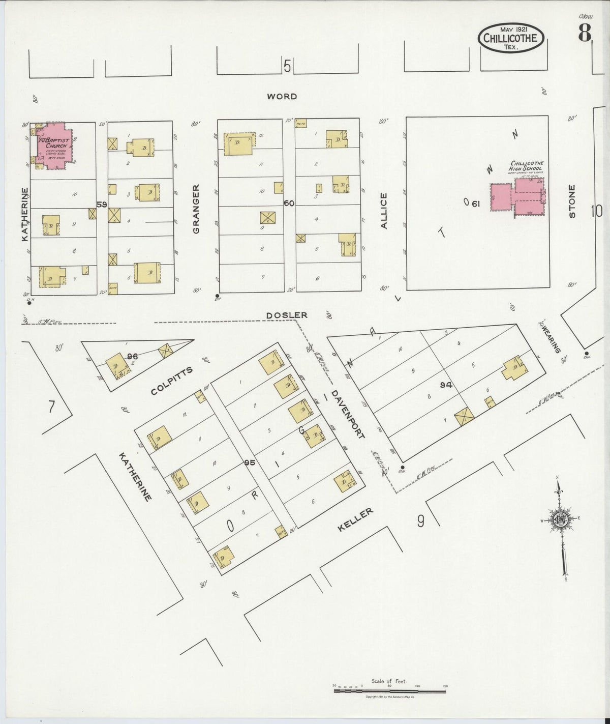 Sanborn Fire Insurance Map from Chillicothe, Hardeman County, Texas (1921), Sheet #0008 - Complete Map Set gallery image, historic Sanborn map, vintage wall art, Texas Texas