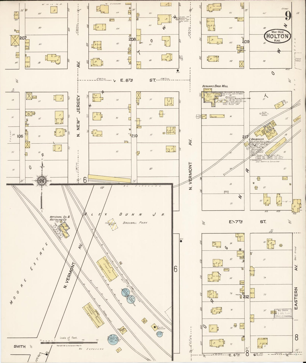 Sanborn Fire Insurance Map from Holton, Jackson County, Kansas (1922), Sheet #0009 - Historic Sanborn Fire Insurance Map Print, vintage old map wall art, antique decor, genealogy gift, Kansas Kansas map
