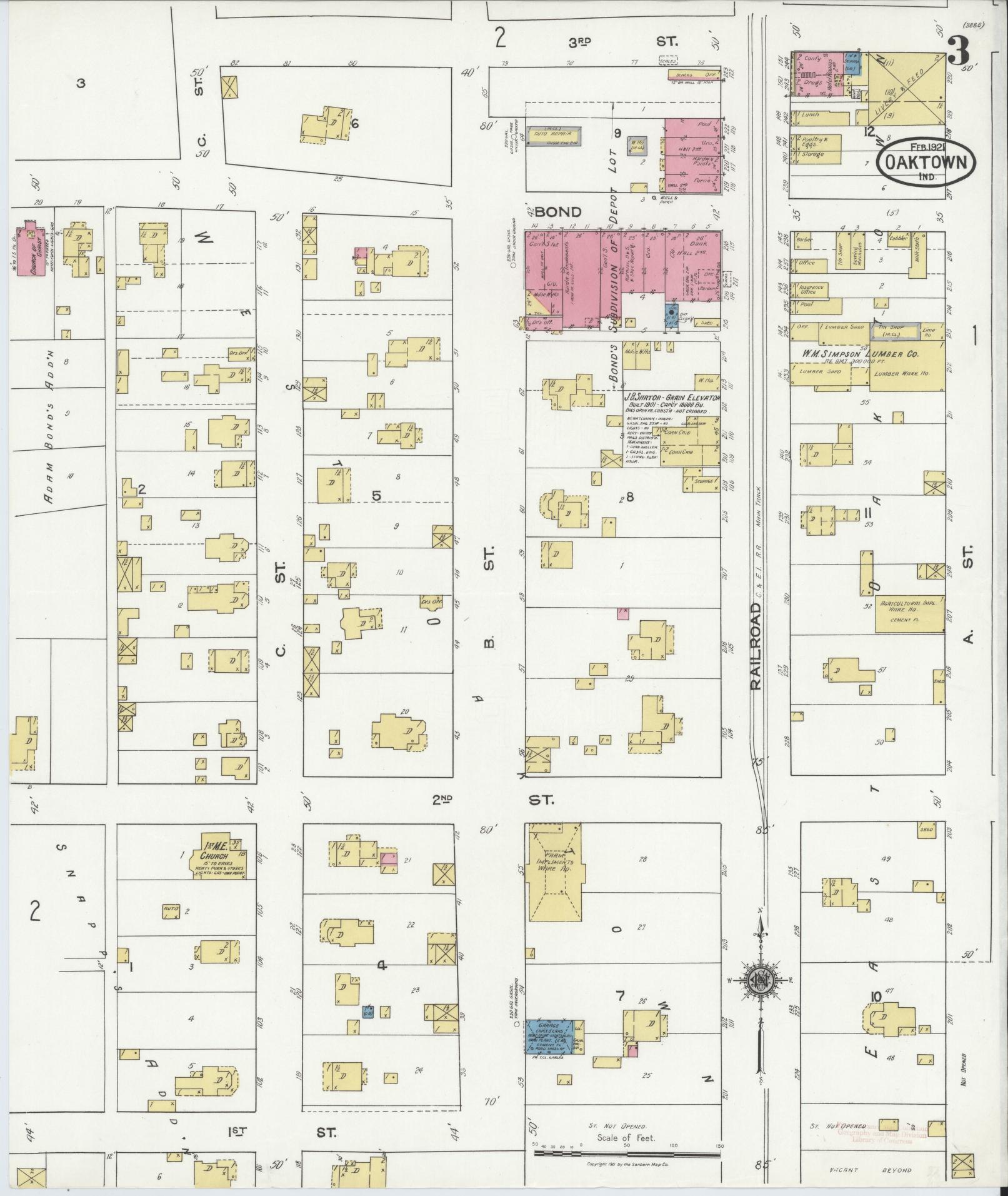 Sanborn Fire Insurance Map from Oaktown, Knox County, Indiana (1921), Sheet #0003 - Complete Map Set gallery image, historic Sanborn map, vintage wall art, Indiana Indiana