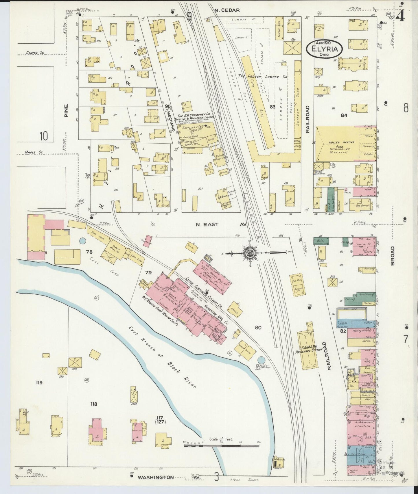 Sanborn Fire Insurance Map from Elyria, Lorain County, Ohio (1910), Sheet #0004 - Complete Map Set gallery image, historic Sanborn map, vintage wall art, Ohio Ohio