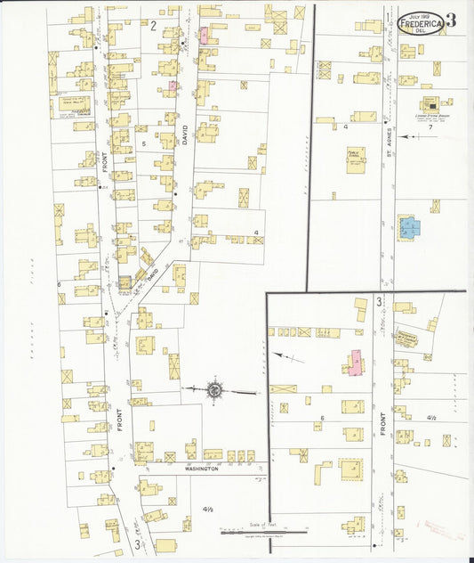 Sanborn Fire Insurance Map from Frederica, Kent County, Delaware (1919), Sheet #0003 - Historic Sanborn Fire Insurance Map Print, vintage old map wall art, antique decor, genealogy gift, Delaware Delaware map
