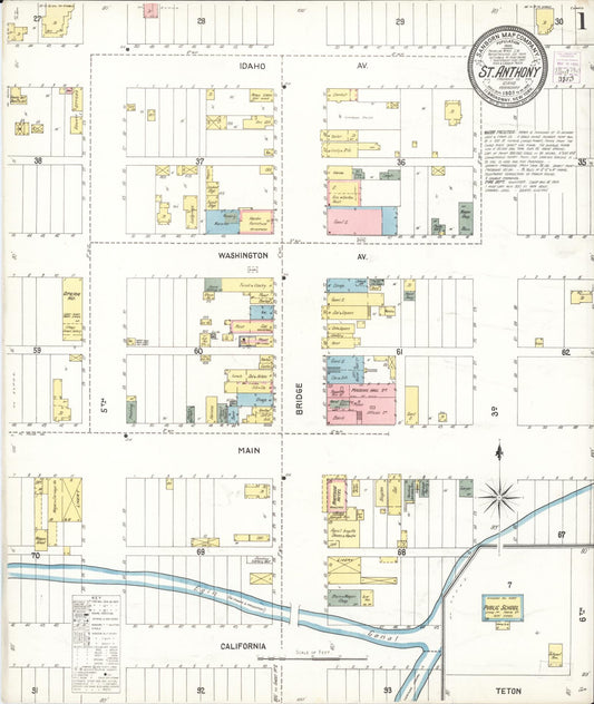 Sanborn Fire Insurance Map from Saint Anthony, Fremont County, Idaho (1903), Sheet #0001 - Complete Map Set gallery image, historic Sanborn map, vintage wall art, Idaho Idaho