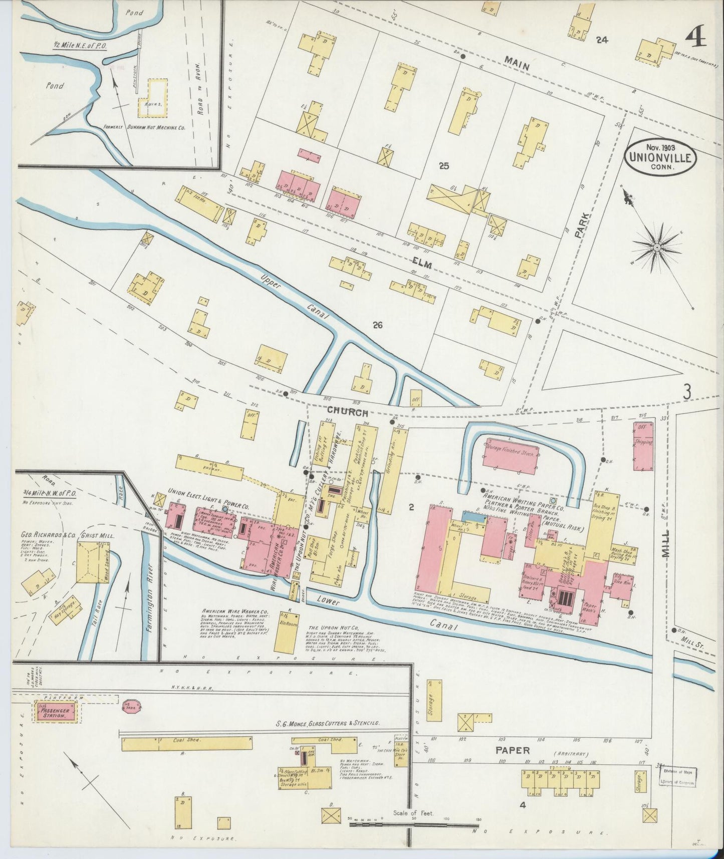 Sanborn Fire Insurance Map from Unionville, Hartford County, Connecticut (1903), Sheet #0004 - Complete Map Set gallery image, historic Sanborn map, vintage wall art, Connecticut Connecticut