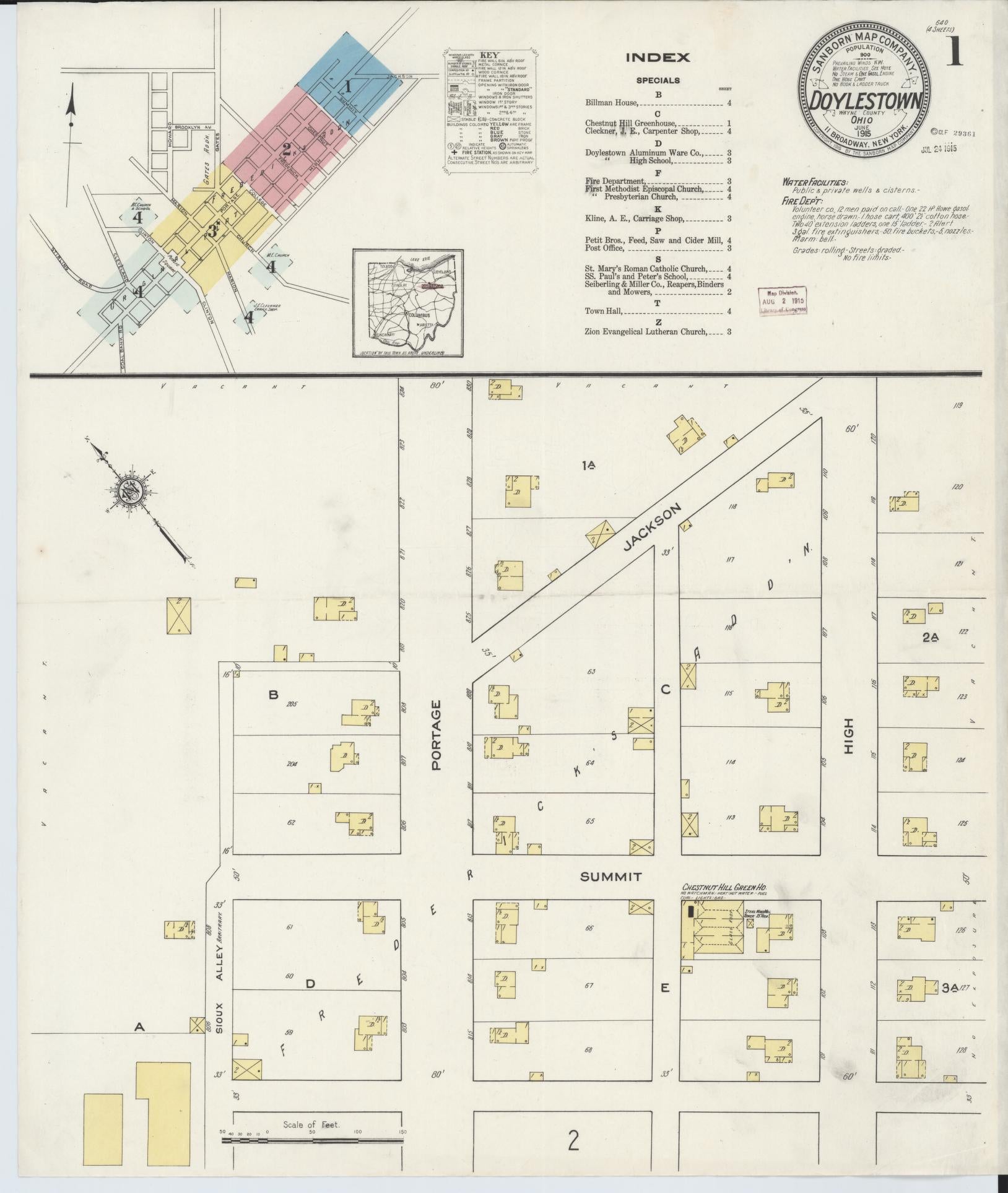 Sanborn Fire Insurance Map from Doylestown, Wayne County, Ohio (1915), Sheet #0001 - Historic Sanborn Fire Insurance Map Print, vintage old map wall art, antique decor, genealogy gift, Ohio Ohio map