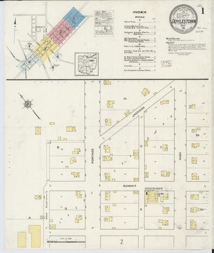 Sanborn Fire Insurance Map from Doylestown, Wayne County, Ohio (1915), Sheet #0001 - Historic Sanborn Fire Insurance Map Print, vintage old map wall art, antique decor, genealogy gift, Ohio Ohio map