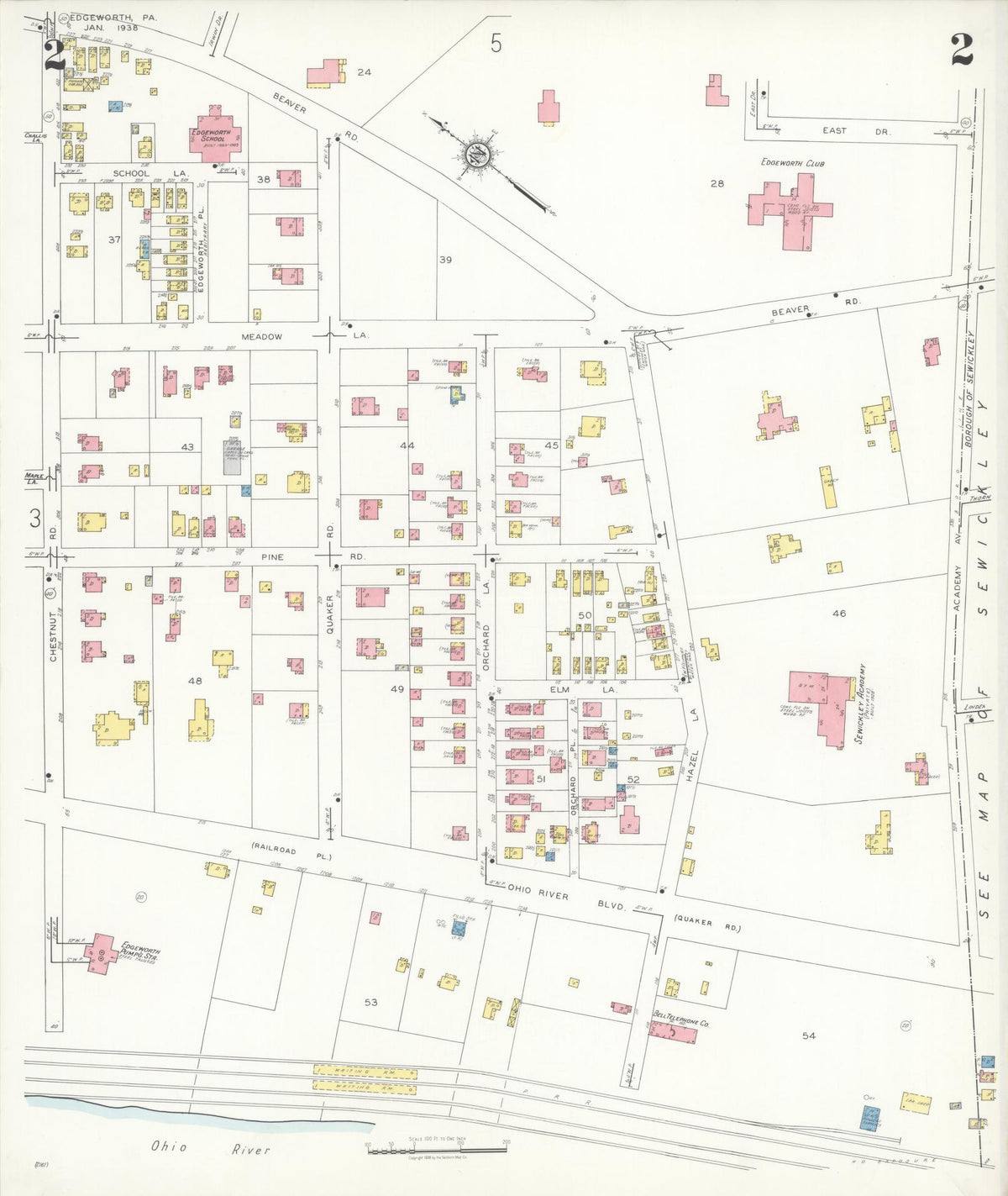 Sanborn Fire Insurance Map from Edgeworth, Allegheny County, Pennsylvania (1938), Sheet #0002 - Complete Map Set gallery image, historic Sanborn map, vintage wall art, Pennsylvania Pennsylvania