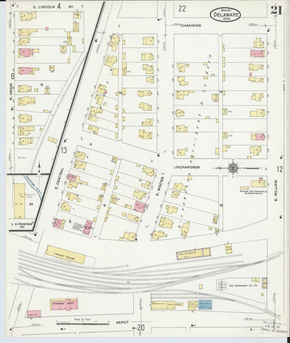 Sanborn Fire Insurance Map from Delaware, Delaware County, Ohio (1911), Sheet #0021 - Complete Map Set gallery image, historic Sanborn map, vintage wall art, Sanborn Fire Insurance Map from Delaware Delaware