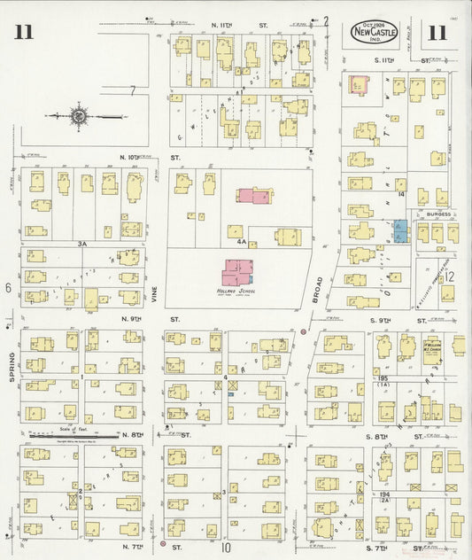 Sanborn Fire Insurance Map from New Castle, Henry County, Indiana (1924), Sheet #0011 - Historic Sanborn Fire Insurance Map Print, vintage old map wall art, antique decor, genealogy gift, Indiana Indiana map