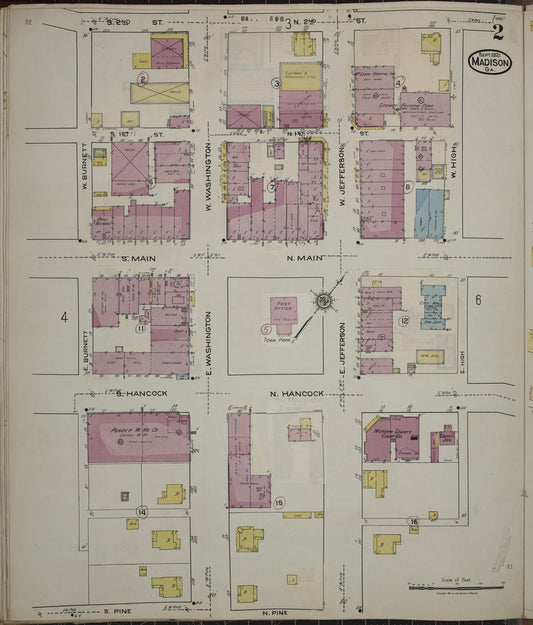 Sanborn Fire Insurance Map from Madison, Morgan County, Georgia (1941), Sheet #0002 - Historic Sanborn Fire Insurance Map Print, vintage old map wall art, antique decor, genealogy gift, Georgia Georgia map