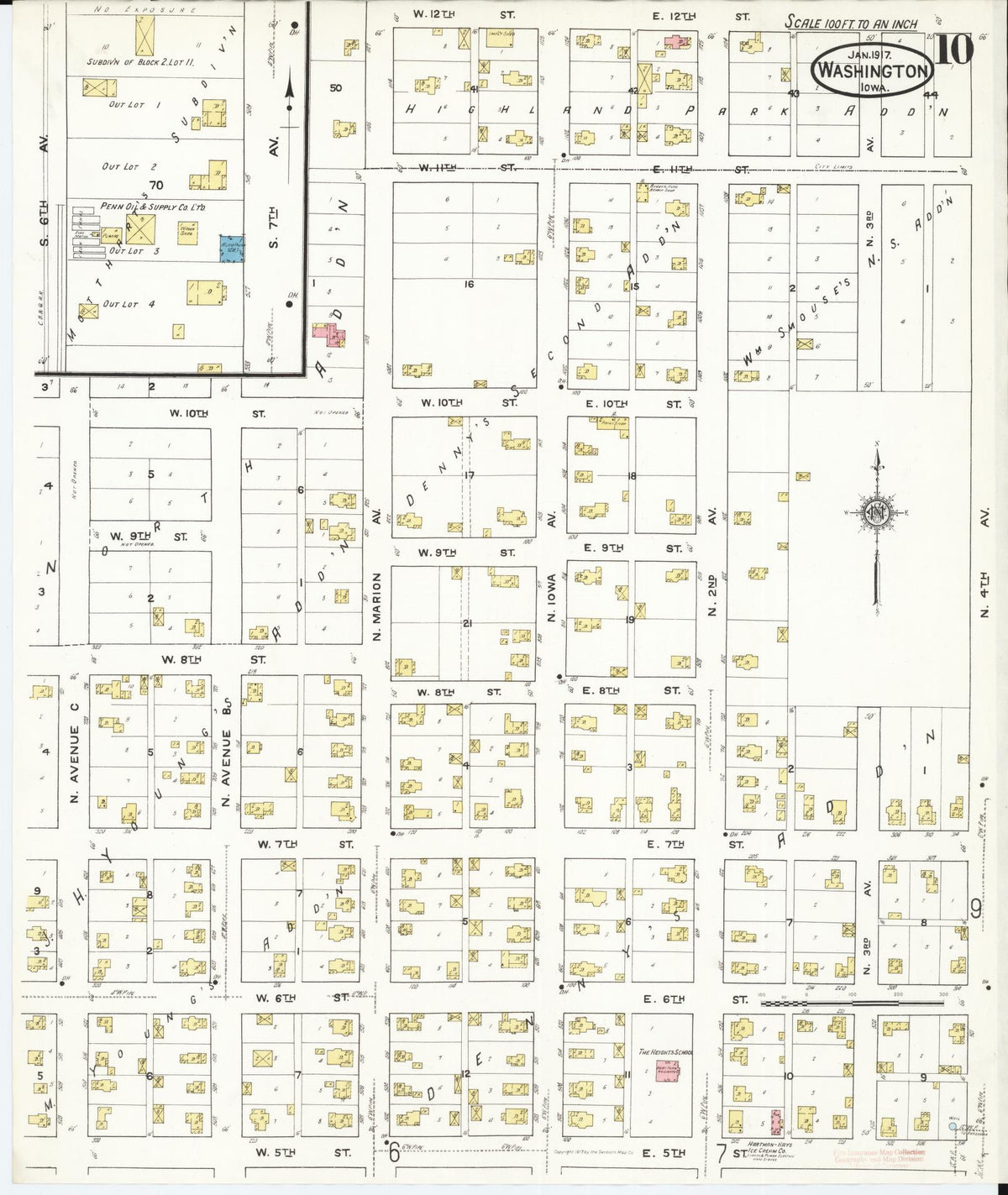 Sanborn Fire Insurance Map from Washington, Washington County, Iowa (1917), Sheet #0010 - Complete Map Set gallery image, historic Sanborn map, vintage wall art, Sanborn Fire Insurance Map from Washington Washington