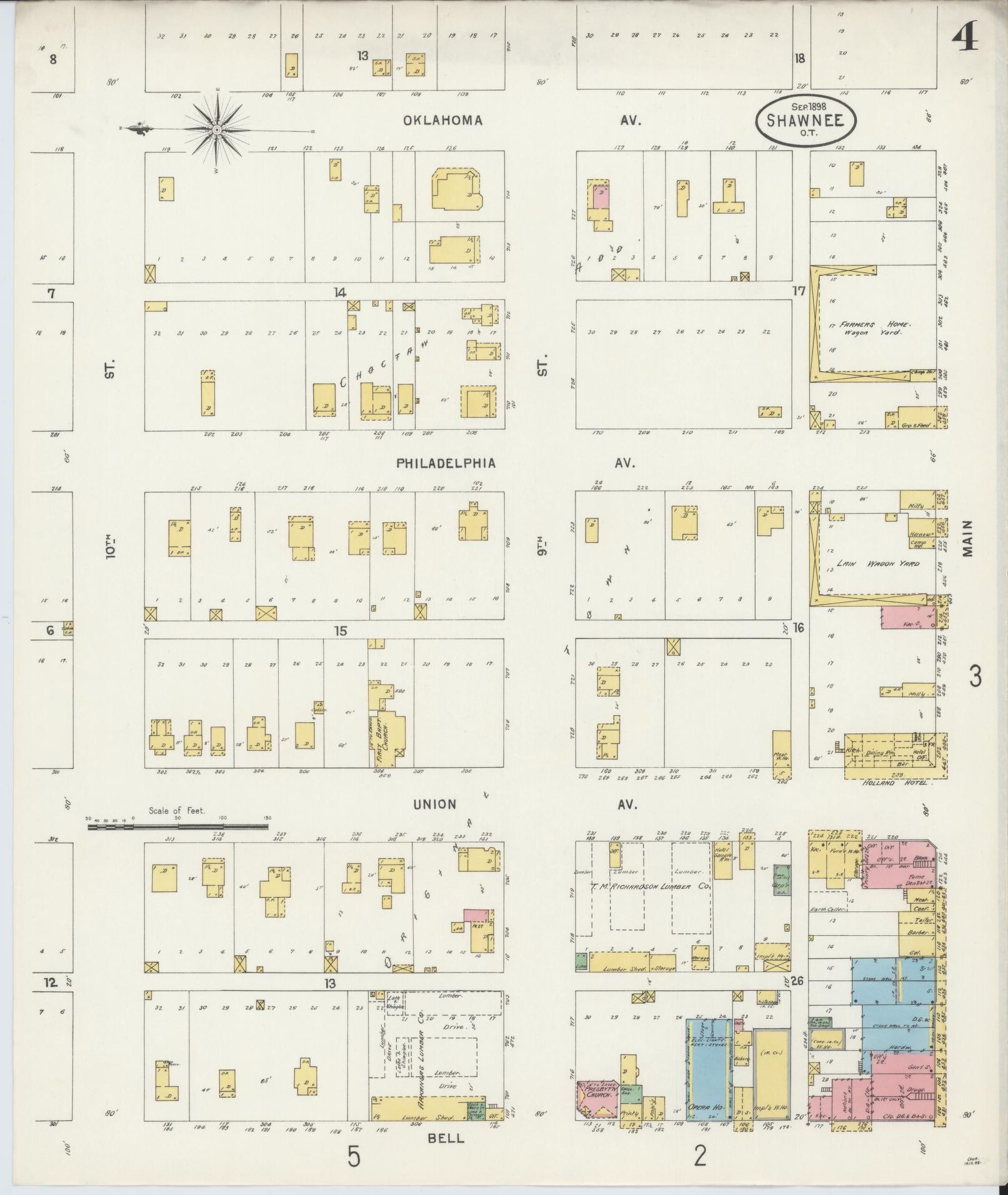 Sanborn Fire Insurance Map from Shawnee, Pottawatomie County, Oklahoma (1898), Sheet #0004 - Complete Map Set gallery image, historic Sanborn map, vintage wall art, Oklahoma Oklahoma