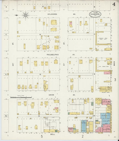 Sanborn Fire Insurance Map from Shawnee, Pottawatomie County, Oklahoma (1898), Sheet #0004 - Complete Map Set gallery image, historic Sanborn map, vintage wall art, Oklahoma Oklahoma
