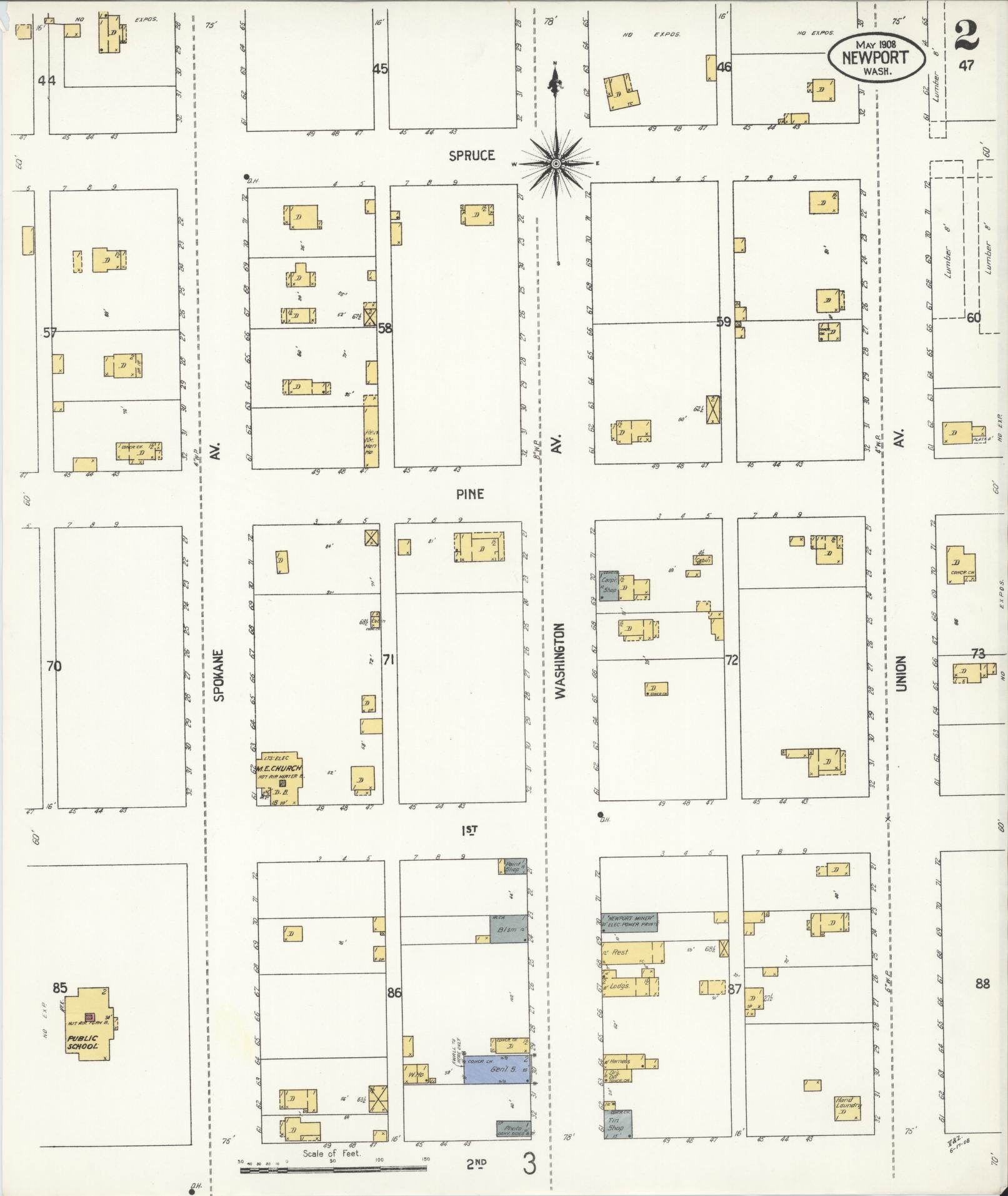 Sanborn Fire Insurance Map from Newport, Pend Orielle County, Washington (1908), Sheet #0002 - Historic Sanborn Fire Insurance Map Print, vintage old map wall art, antique decor, genealogy gift, Washington Washington map