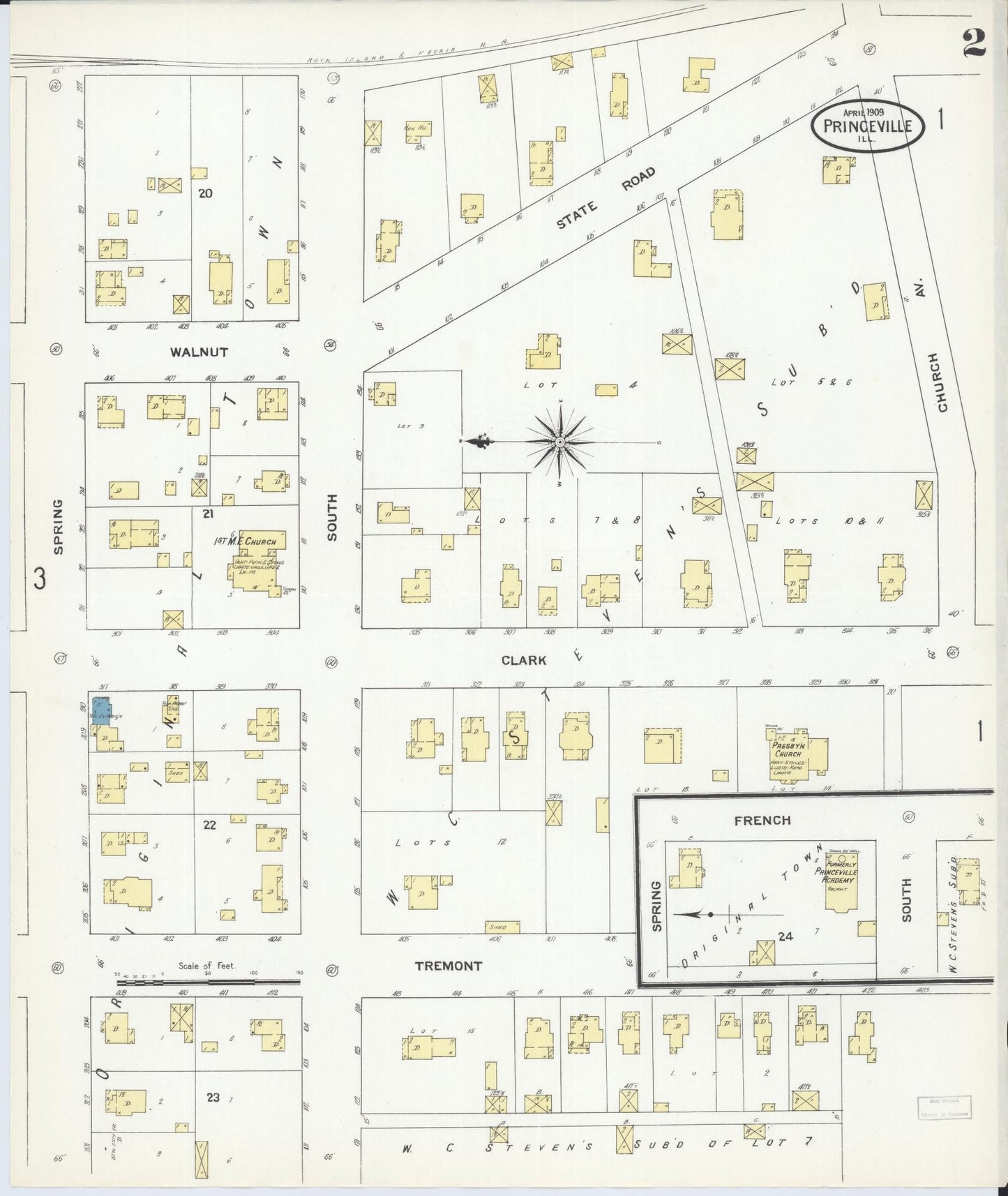 Sanborn Fire Insurance Map from Princeville, Peoria County, Illinois (1909), Sheet #0002 - Complete Map Set gallery image, historic Sanborn map, vintage wall art, Illinois Illinois