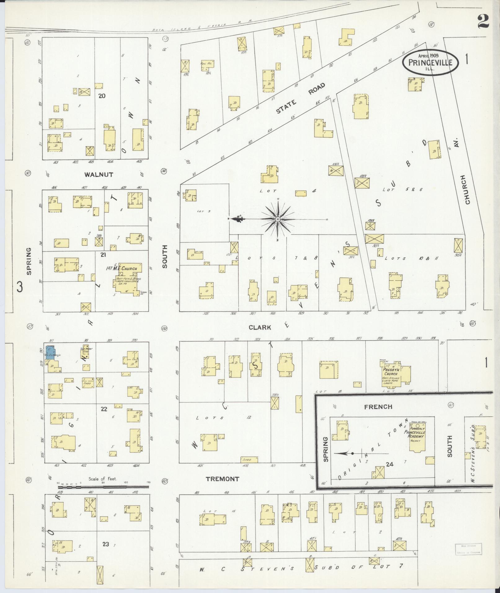 Sanborn Fire Insurance Map from Princeville, Peoria County, Illinois (1909), Sheet #0002 - Complete Map Set gallery image, historic Sanborn map, vintage wall art, Illinois Illinois