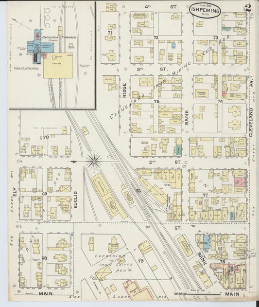 Sanborn Fire Insurance Map from Ishpeming, Marquette County, Michigan (1888), Sheet #0002 - Historic Sanborn Fire Insurance Map Print, vintage old map wall art, antique decor, genealogy gift, Michigan Michigan map